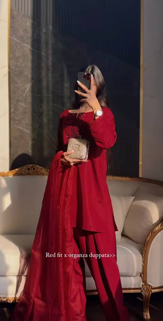 Ziyaara Beautiful  Blooming  Red Party Wear Suit Set