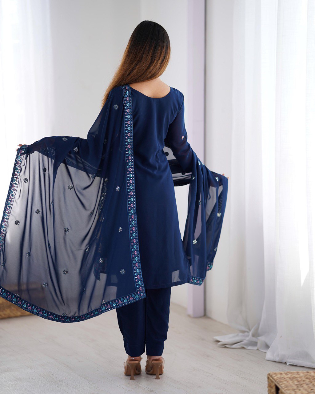 Sitara Classic Embroidered Suit – Black & Blue Variants