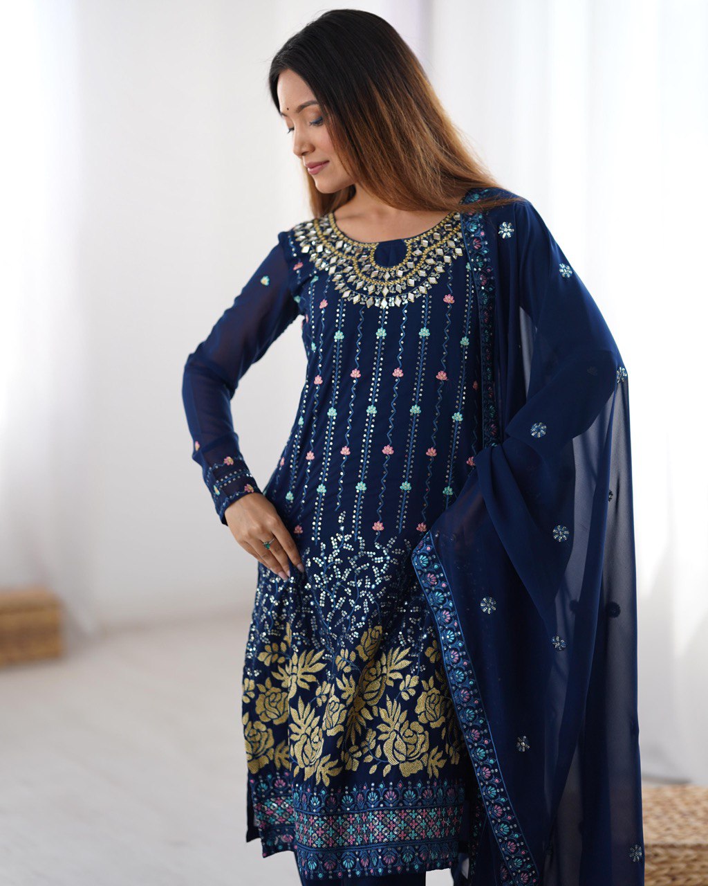 Sitara Classic Embroidered Suit – Black & Blue Variants