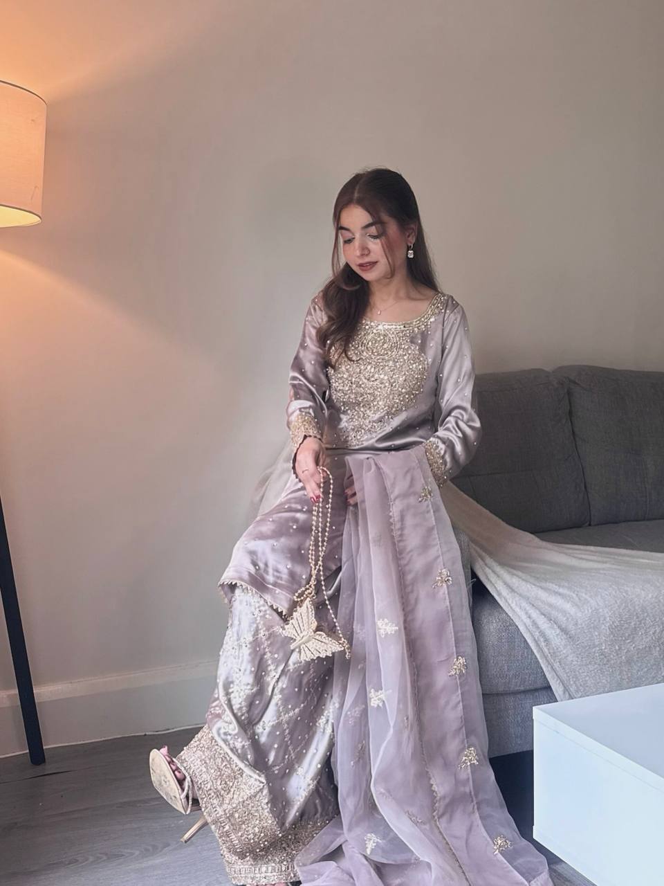 Moonlit Mauve Grace Soft pastel Sharara Set