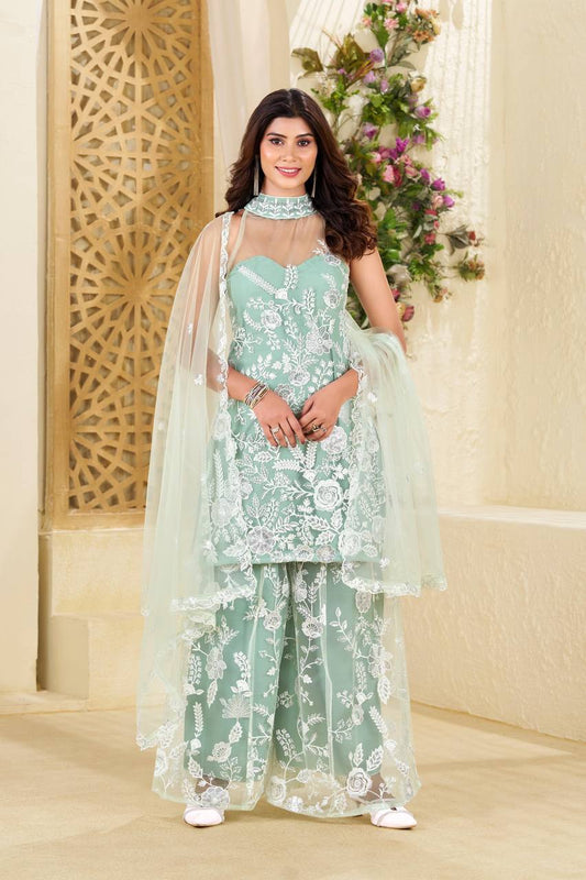 Sitas Exquisite Net Fabric with Dori Work, Sequins And White Cutdana