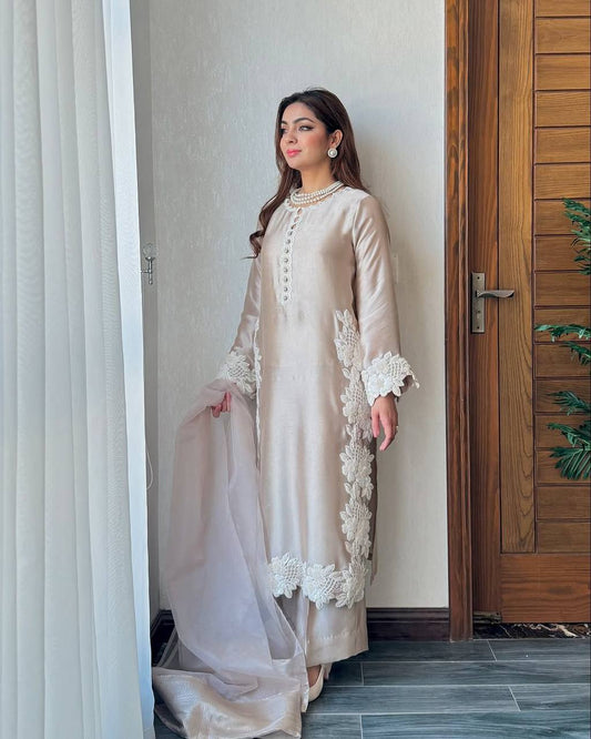 Banafsha Luxe Hand Embroidered Natural Silk Classic Kurta Set