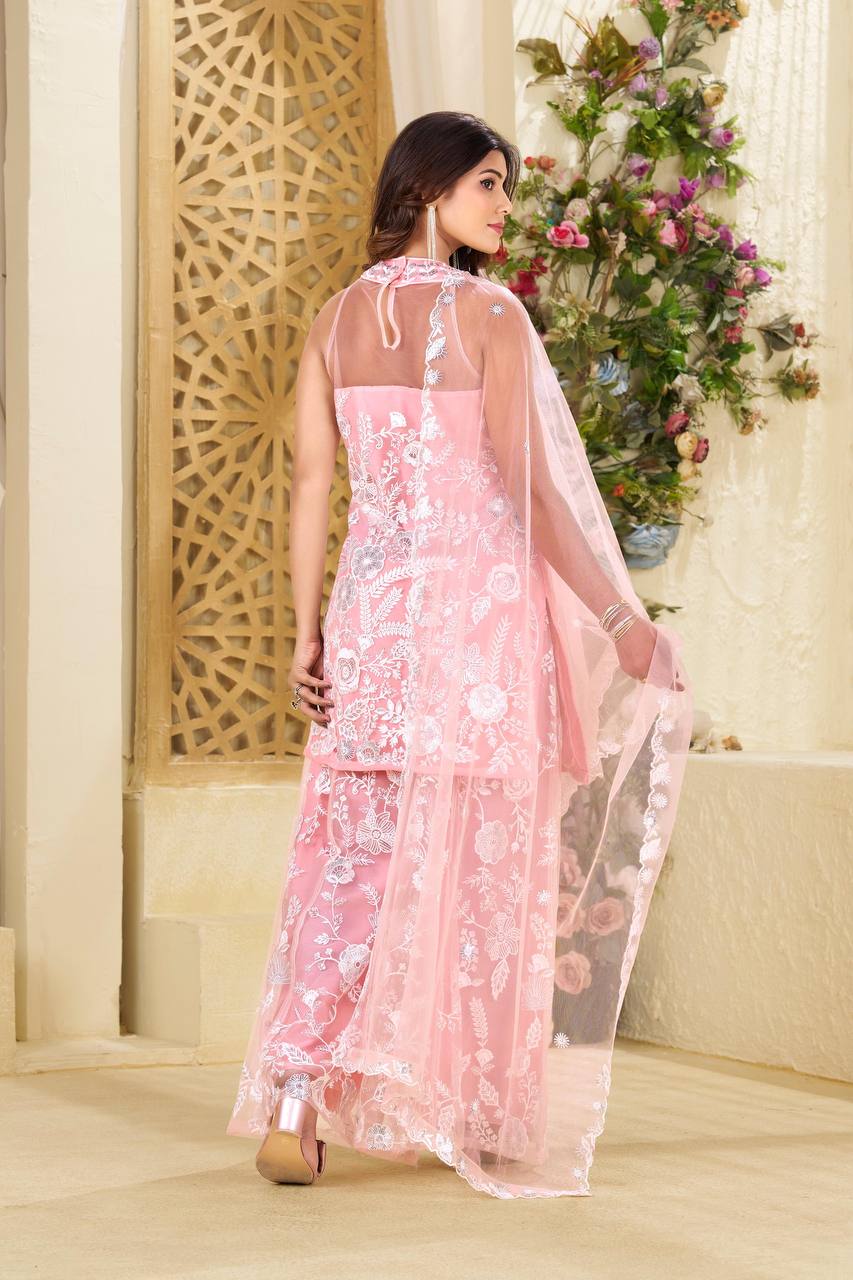 Anika Vibe Rose Radiance Butterfly Net With Sequins Work