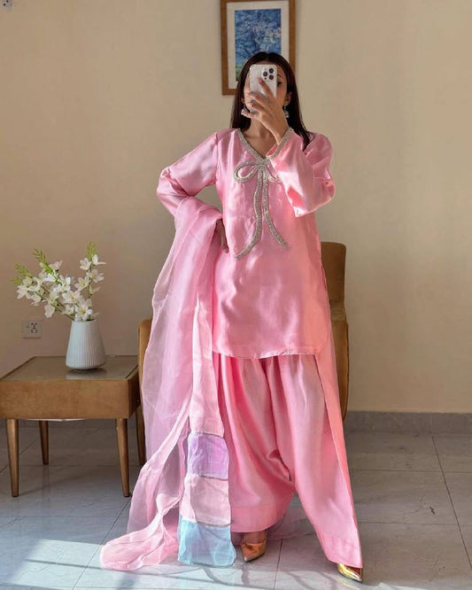 Ribbon Bloom Pretty  Beads Work Salwaar Suit