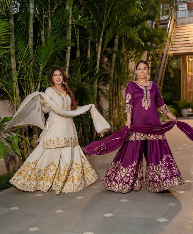 Tanirika Heavy Natural Crep Silk Beautiful Purple & White Sarara Set