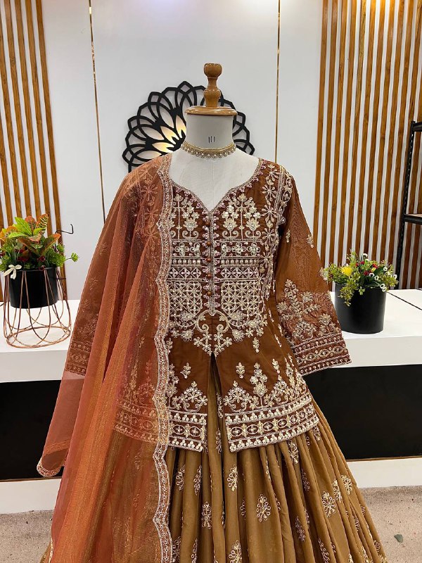 Aavya Rust Royale Heavy Handwork Lehenga Set