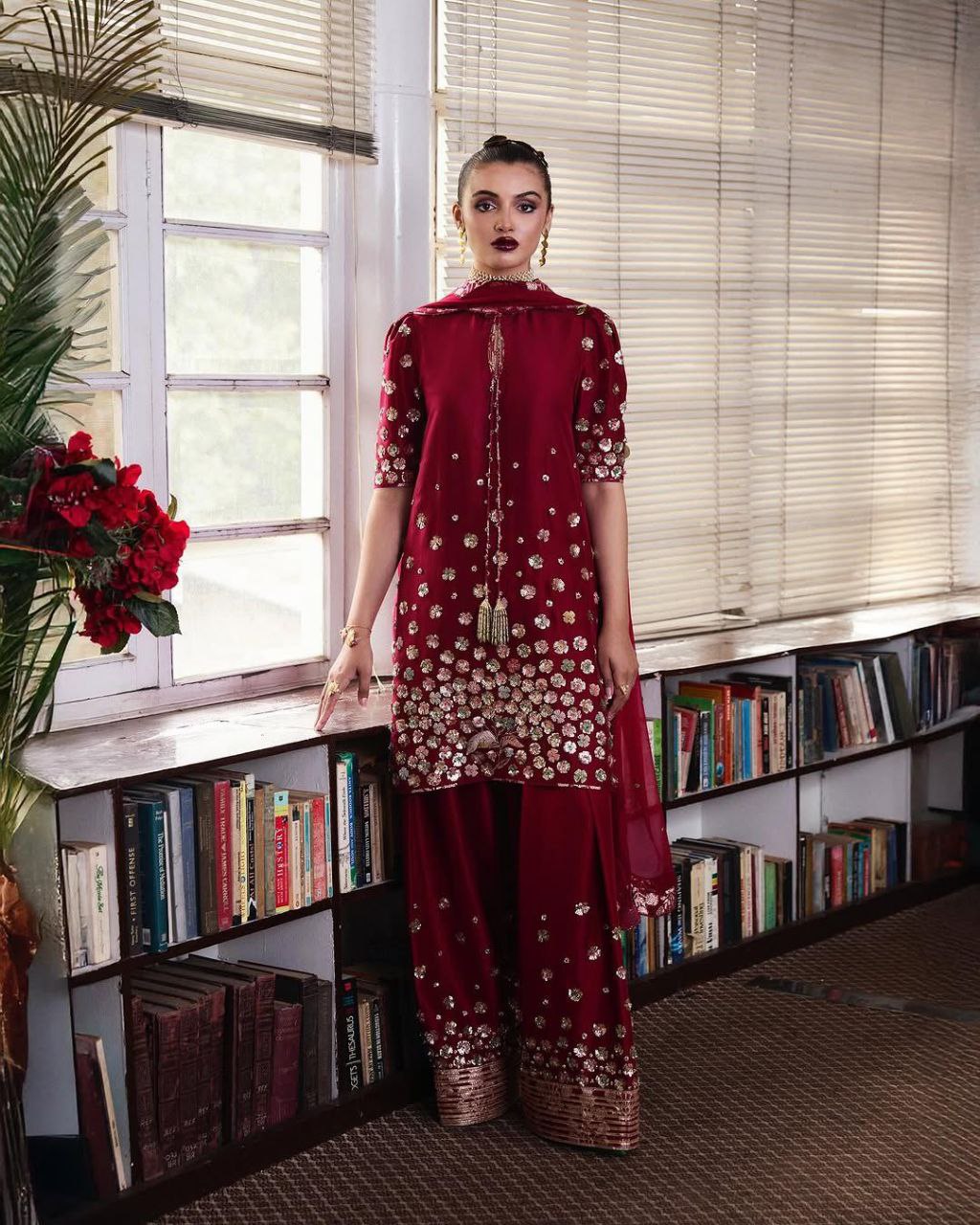 Falaknaz Glow Roman Silk beautifully Palazzo Sut Set