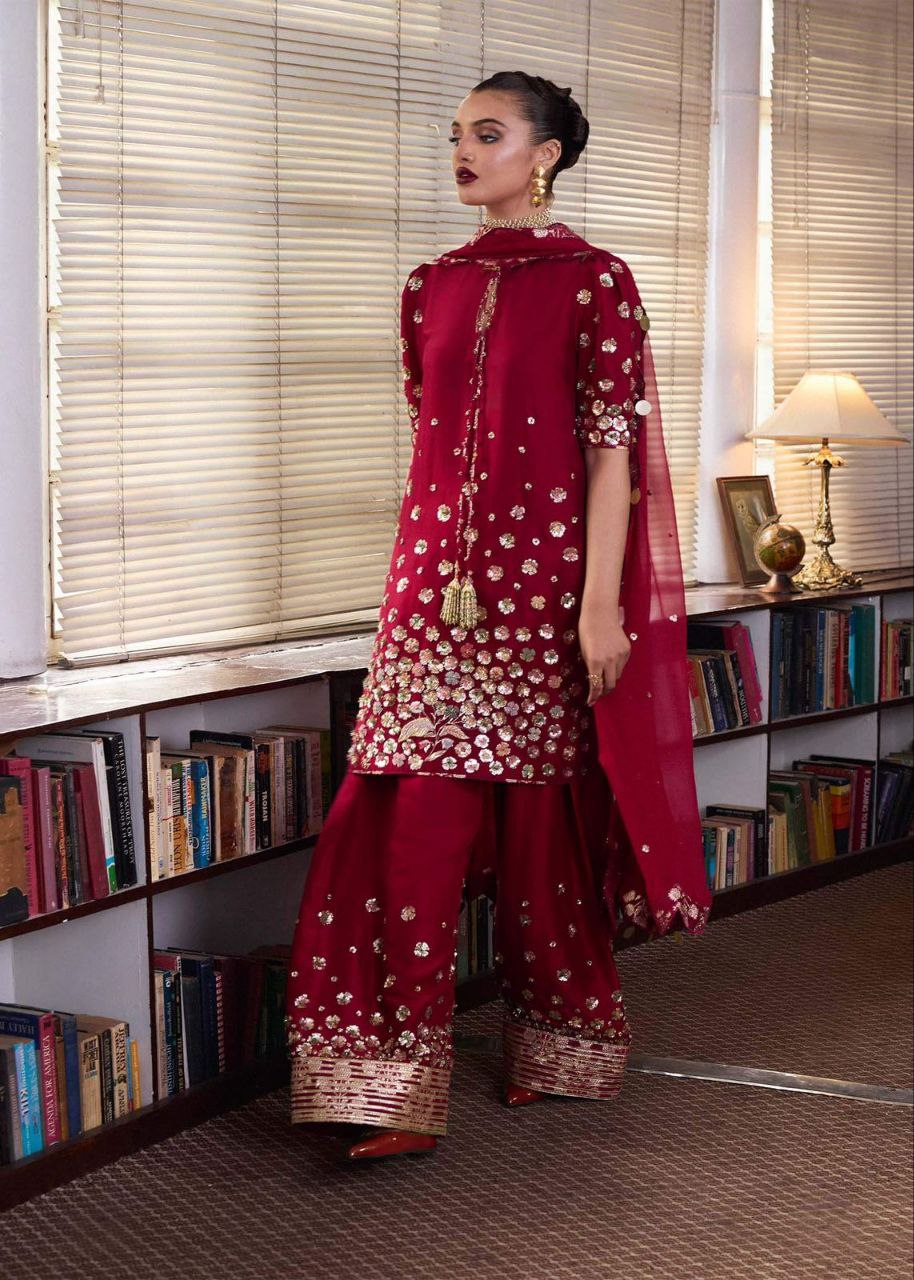 Falaknaz Glow Roman Silk beautifully Palazzo Sut Set