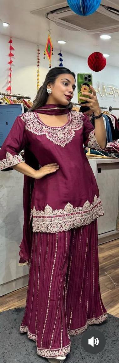 Veesha Beautiful Heavy Embroidery With Coding Sequence Work Sharara Set