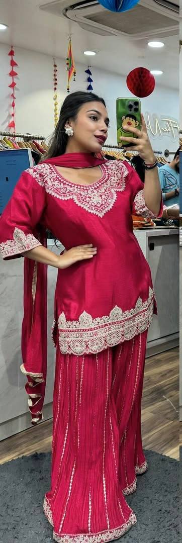 Veesha Beautiful Heavy Embroidery With Coding Sequence Work Sharara Set