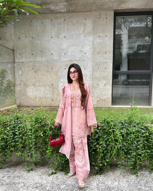 Zaisha  Blush Bloom Charm Pastel Pink Floral Elegance Suit Set