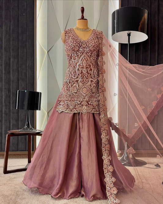 Gulrangi Grace  Zari Antique Embroidery & Modern Sharara Suit