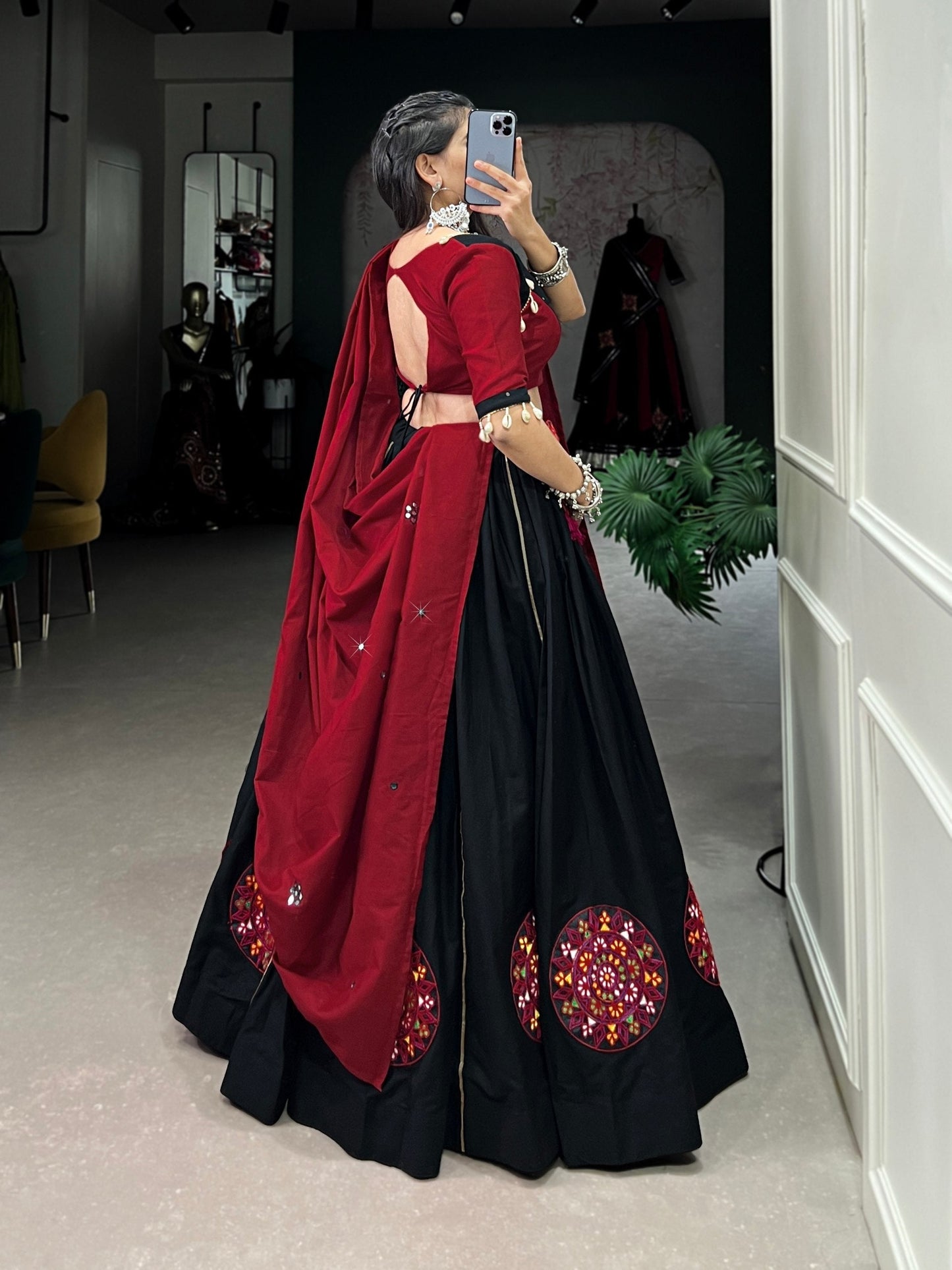 Krisha in Bold Beats Mirror Drops & Maroon Moves Lehenga Choli