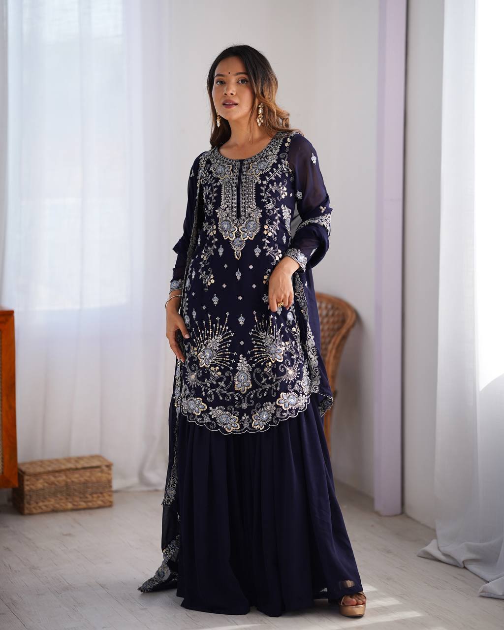 Iraaya Beautiful Heavy Fuax Georgeet Sharara Set