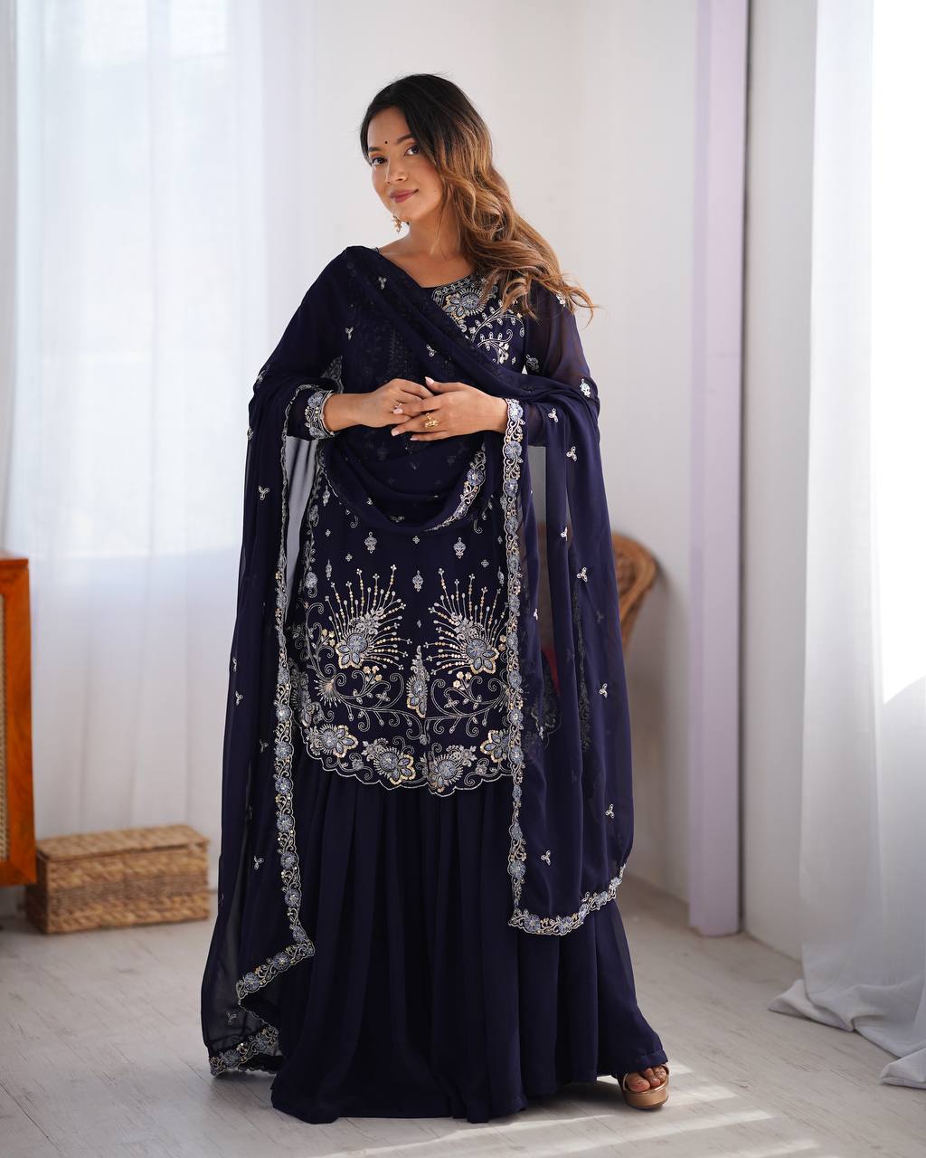 Iraaya Beautiful Heavy Fuax Georgeet Sharara Set