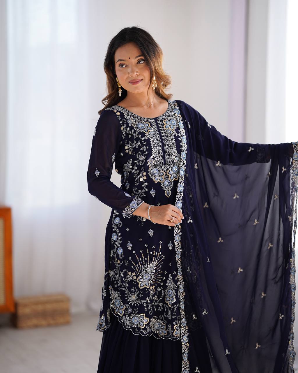 Iraaya Beautiful Heavy Fuax Georgeet Sharara Set
