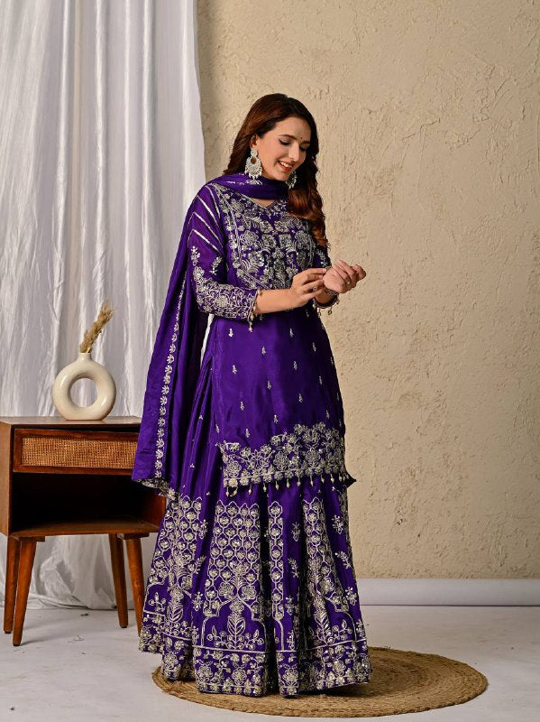 Noorvi Purple Royal Embroidered Anarkali Set