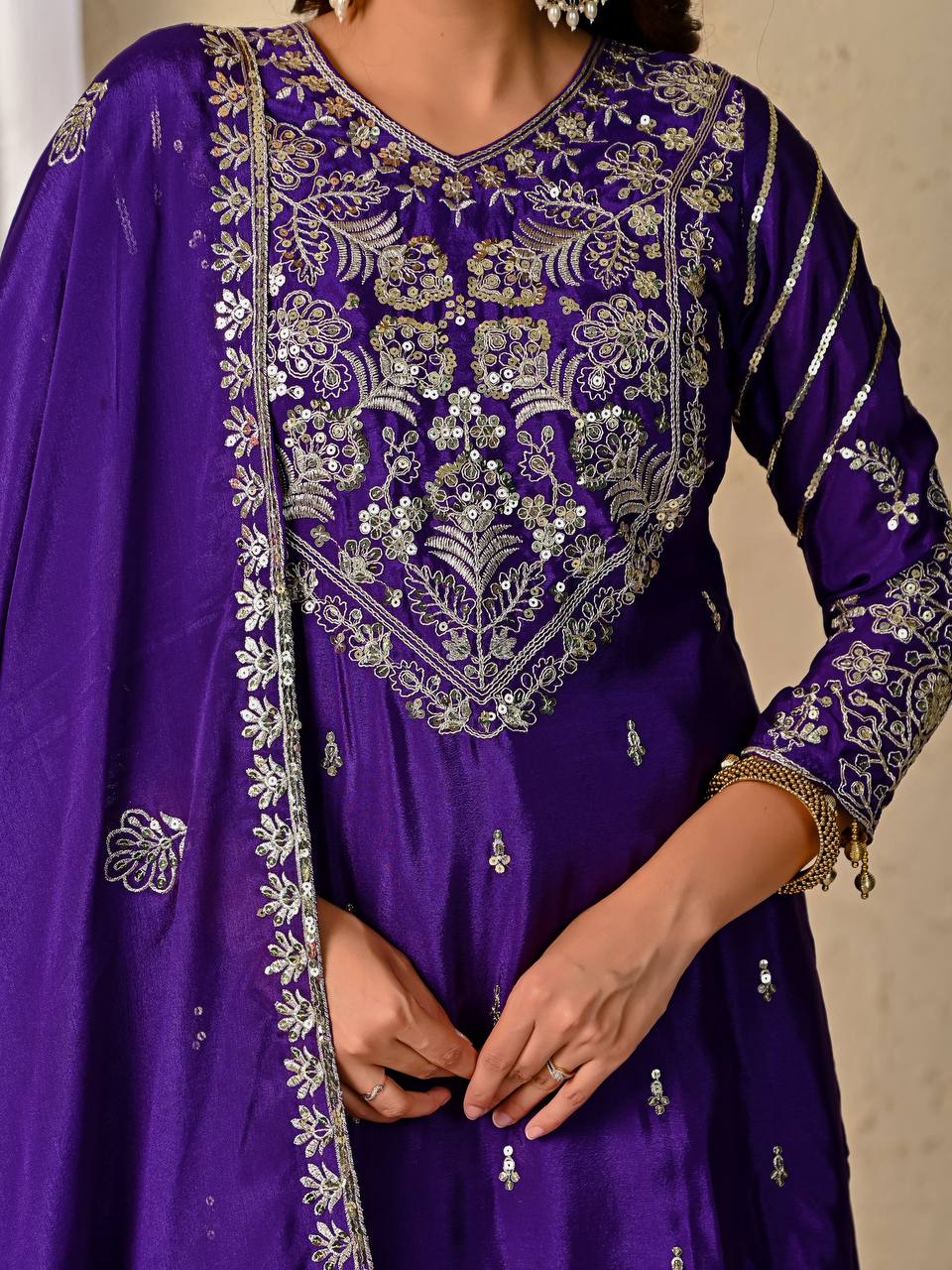 Noorvi Purple Royal Embroidered Anarkali Set