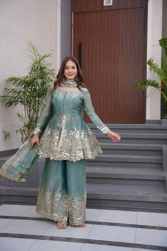 Zayra Royal Emerald Edition Green Sharara Set