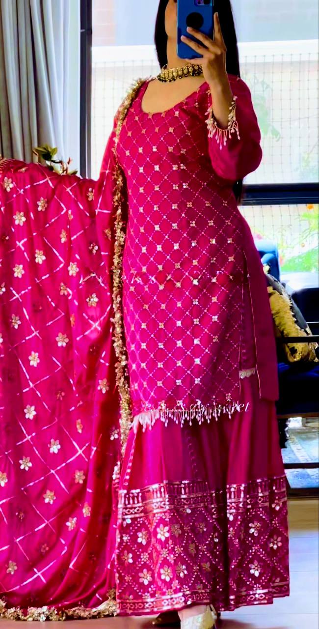 Tia Ocean Pink Sharara Set