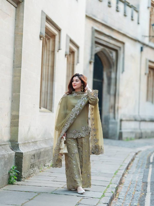 Zaitoon Zariya Olive Embroidered Grace Set