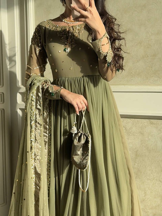 Reet Royale Anarkali Gown with Sequin Hand Embroidery & Matching Dupatta Set