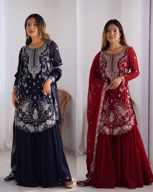 Iraaya Beautiful Heavy Fuax Georgeet Sharara Set