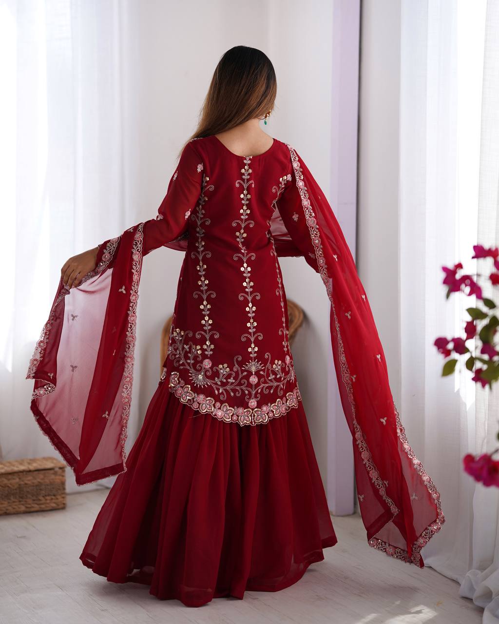 Iraaya Beautiful Heavy Fuax Georgeet Sharara Set