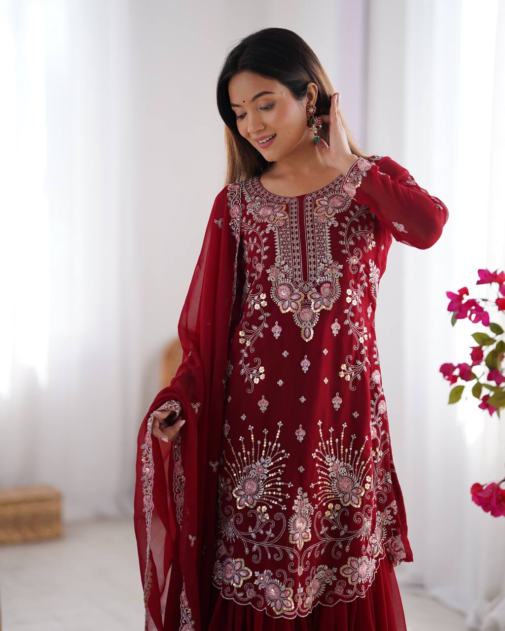 Iraaya Beautiful Heavy Fuax Georgeet Sharara Set