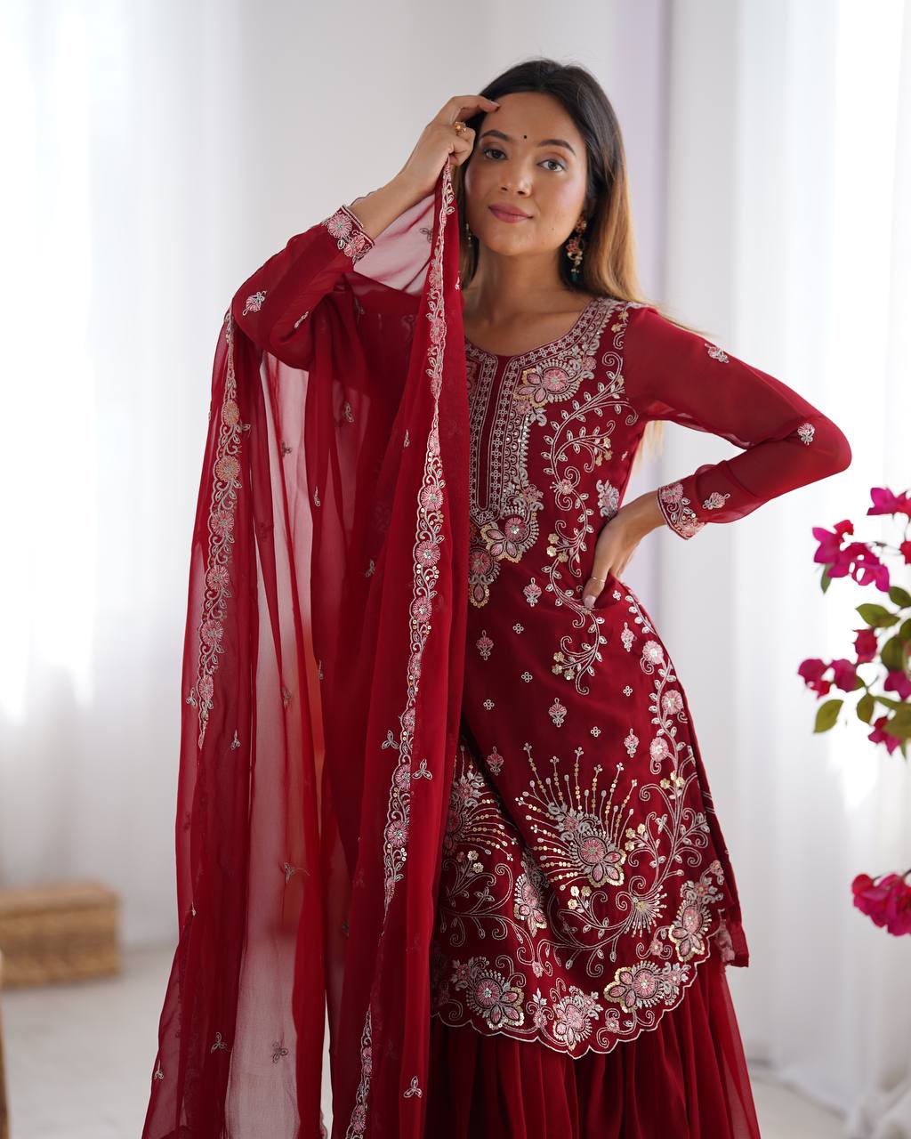 Iraaya Beautiful Heavy Fuax Georgeet Sharara Set