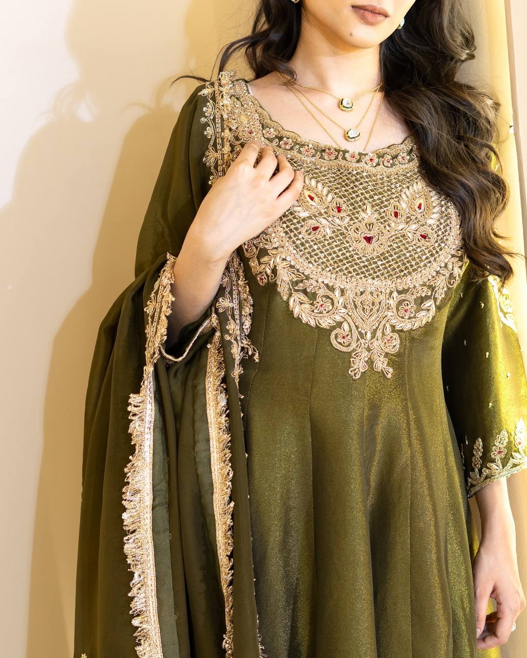 Raunak Olive Gold Embroidered Sharara Ensemble