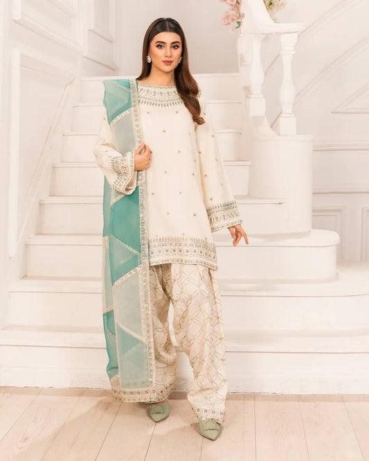 Naira Ivory Mint Embroidered Farshi Palazzo Suit