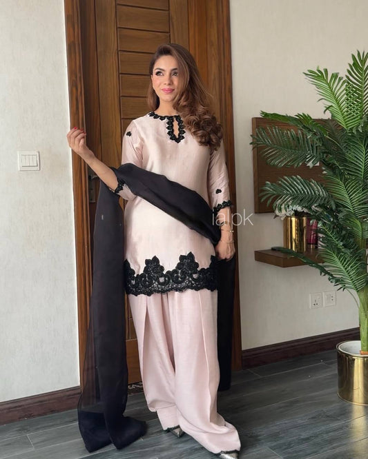 Blush Majesty Farsi Salwar Suit with Noir Hand Embroidery