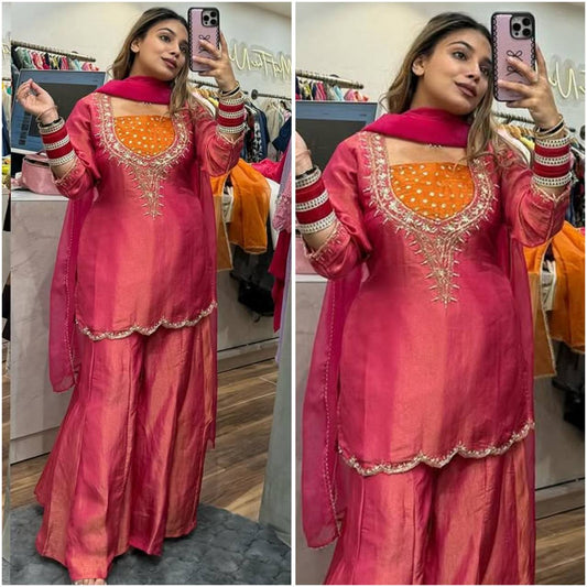 Heeriye Festive Glow simar Silk Embroidered Sharara Suit Set