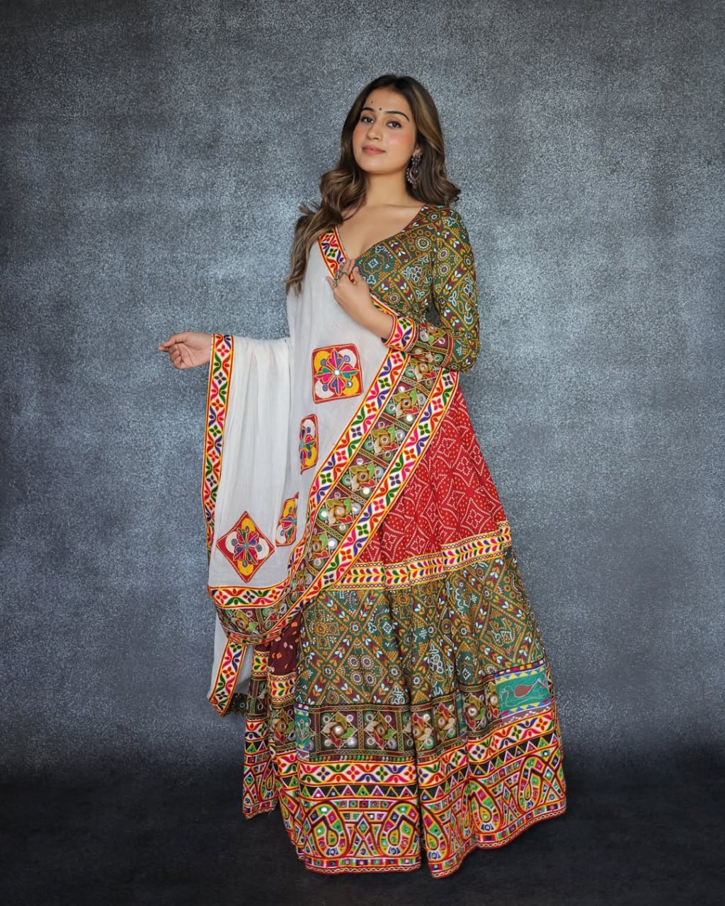 GulRang Navratri Lehenga Set Multicolor Traditional Embroidery with Dupatta