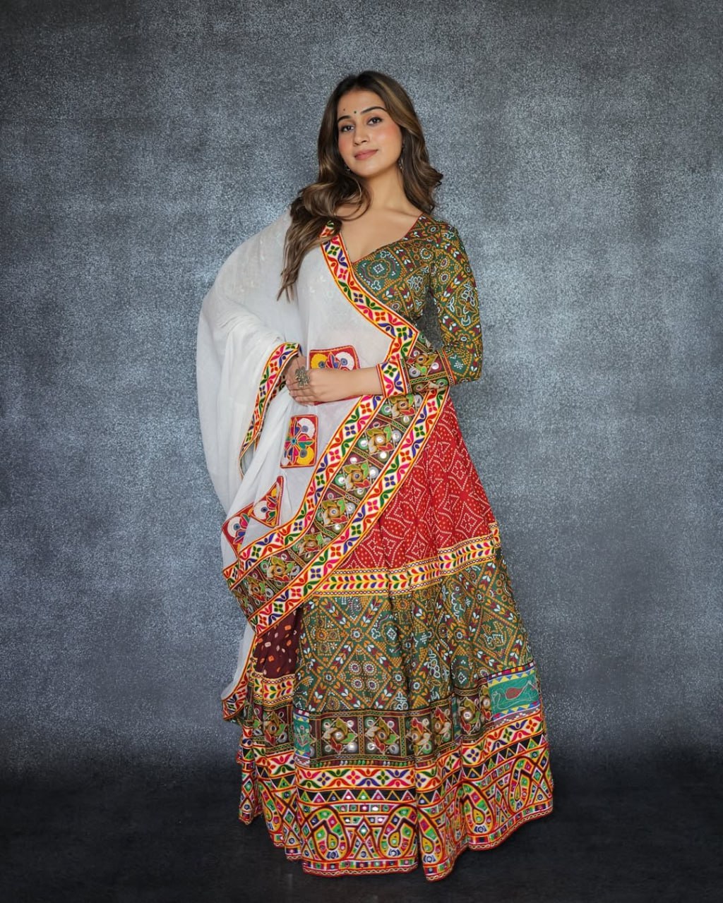 GulRang Navratri Lehenga Set Multicolor Traditional Embroidery with Dupatta