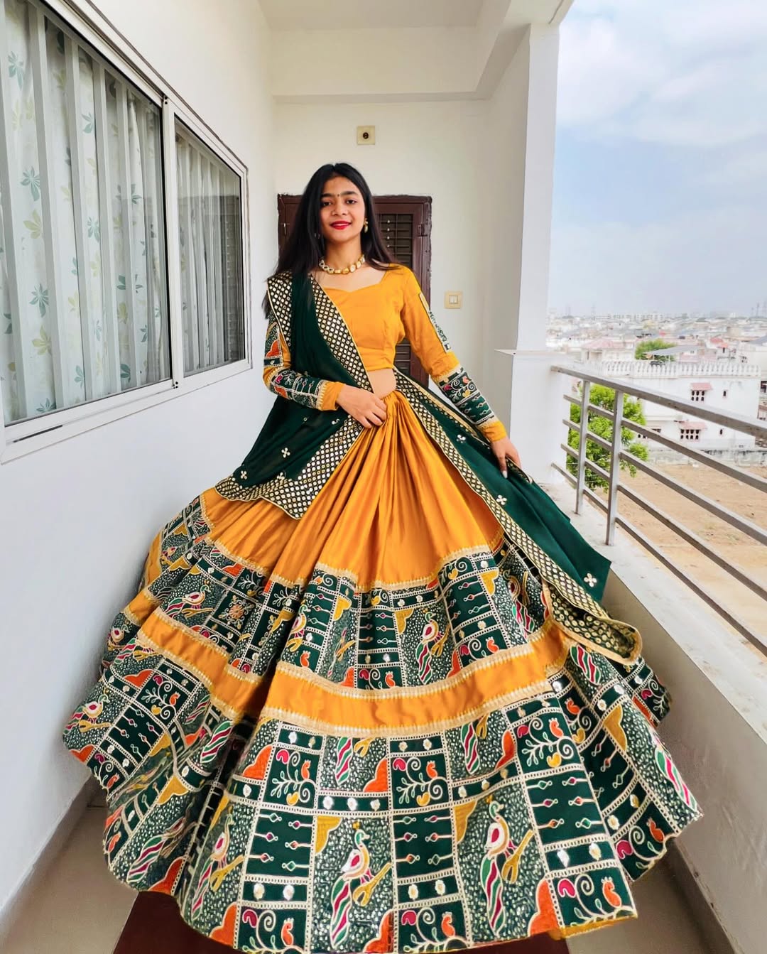 Morni Mustard Green Traditional Navratri Lehenga