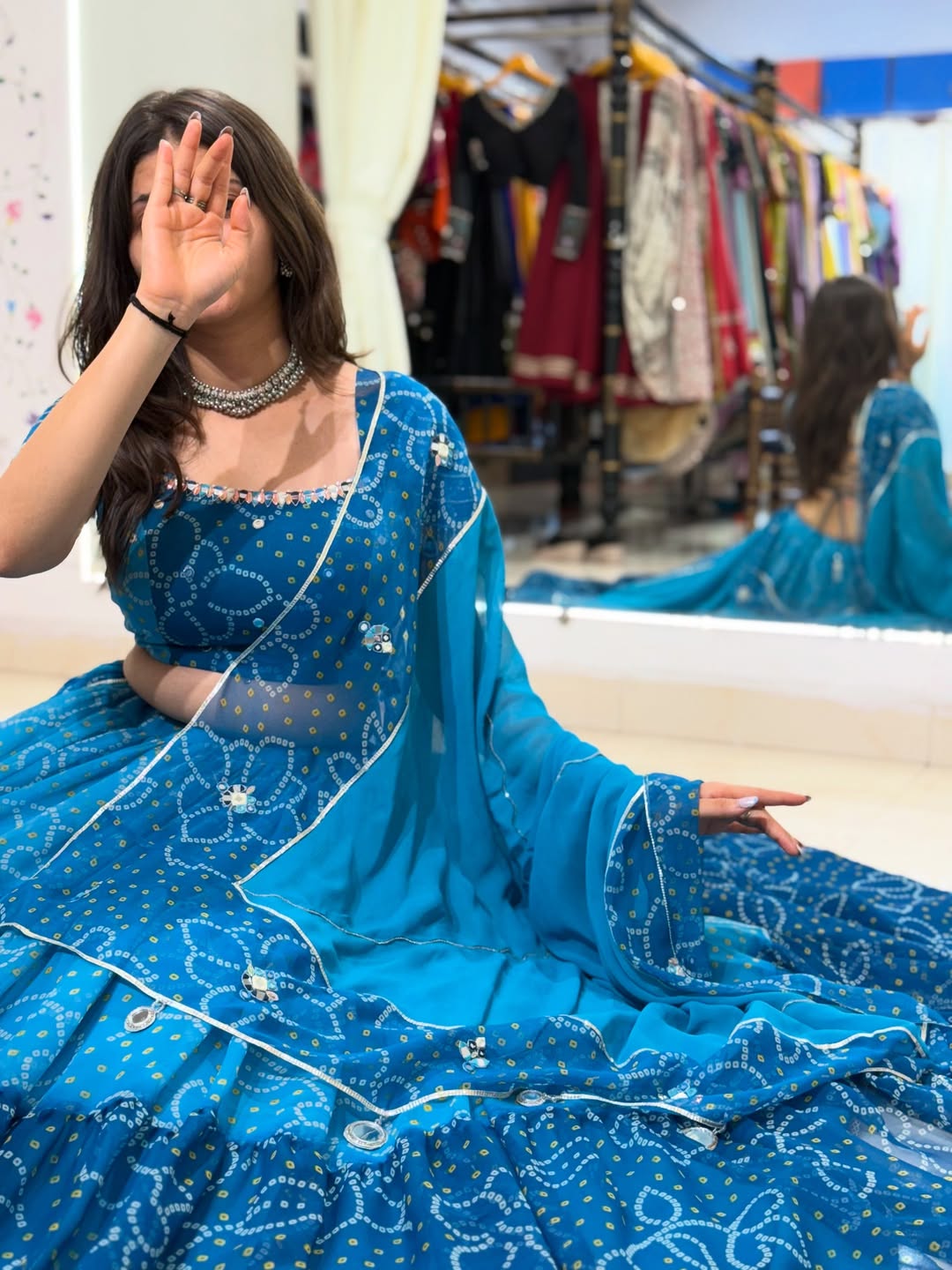 Ocean Bloom Shaded Bandhani Navratri Special Lehenga Choli
