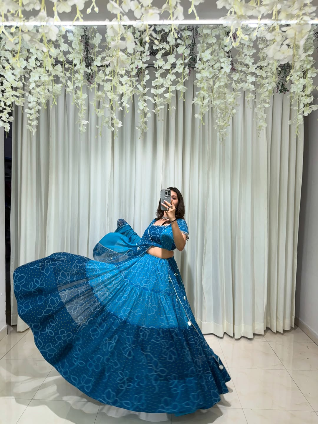 Ocean Bloom Shaded Bandhani Navratri Special Lehenga Choli