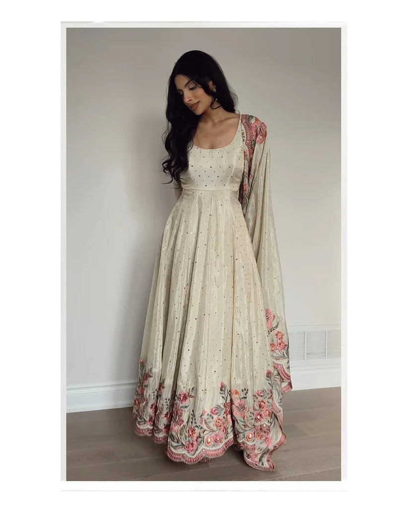 Kyra  Pure Chinon Silk Crafted Pretty Anarkali Gown