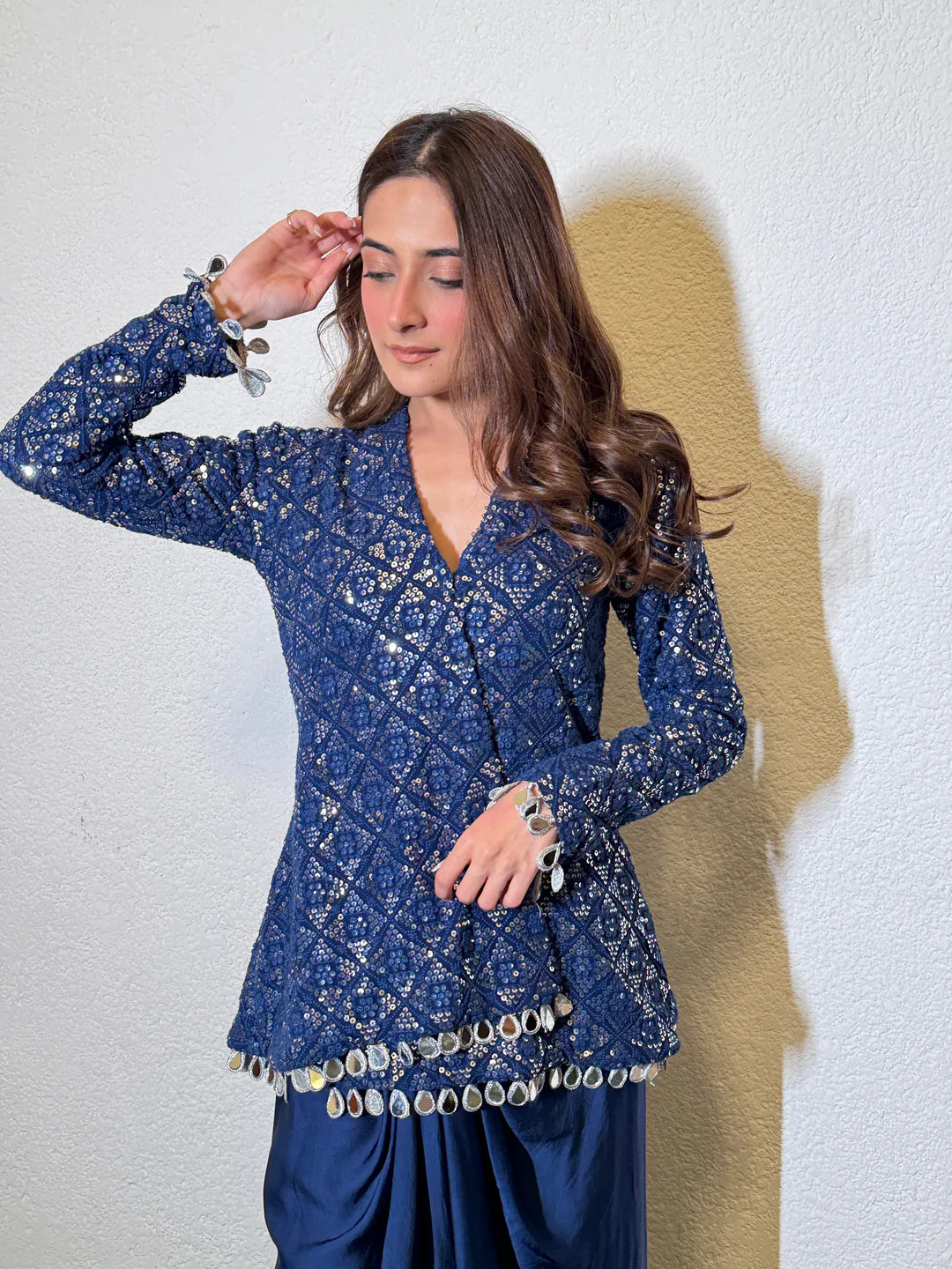 Assymetrical Jacket dhoti skirt Set