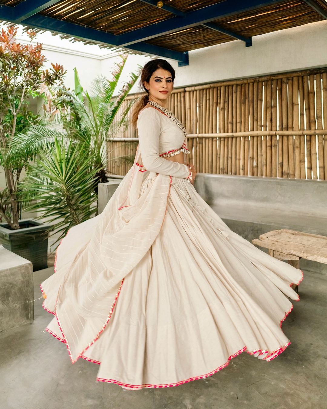 Meraki white lehenga set with Subtle Pink Highlights