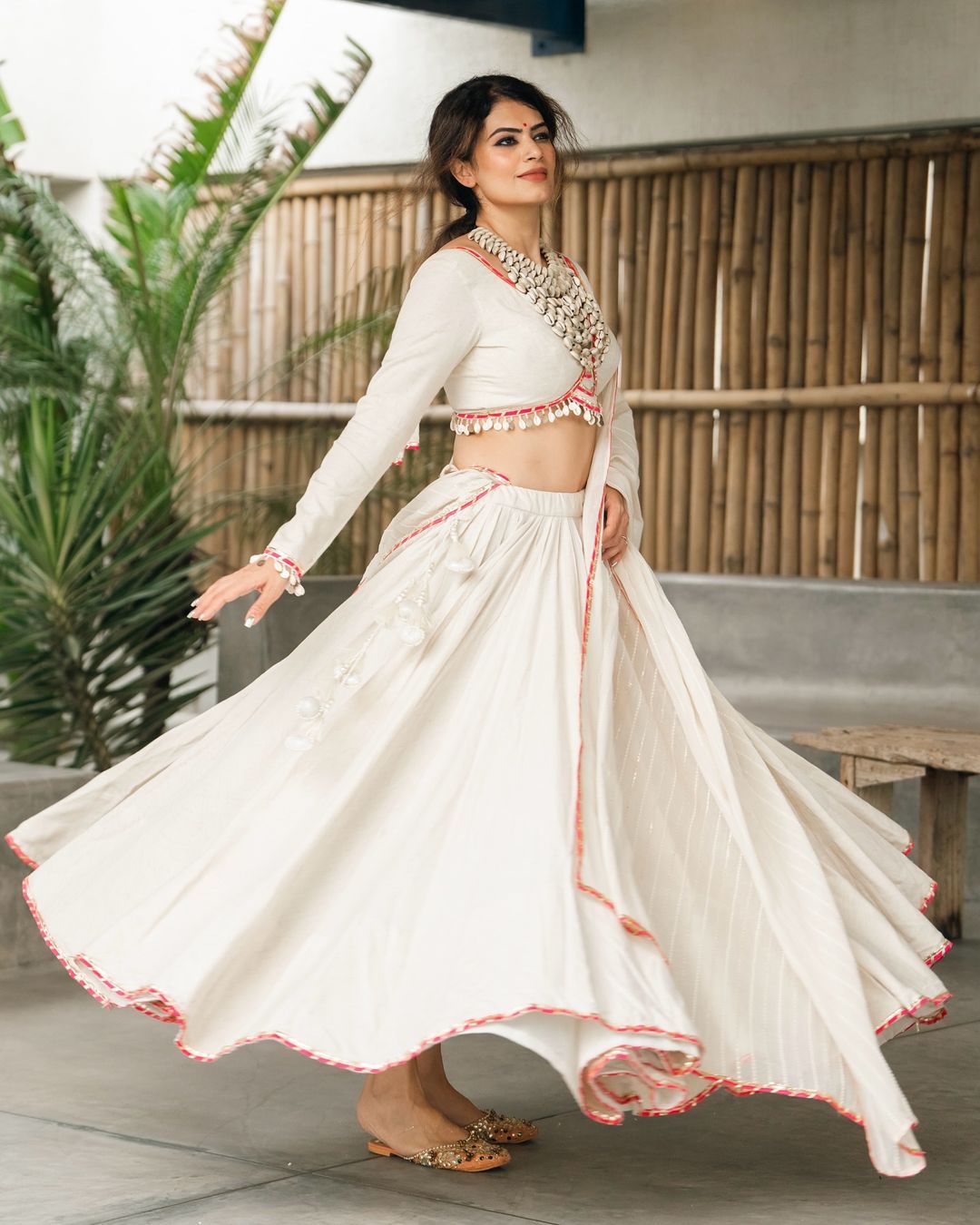 Meraki white lehenga set with Subtle Pink Highlights