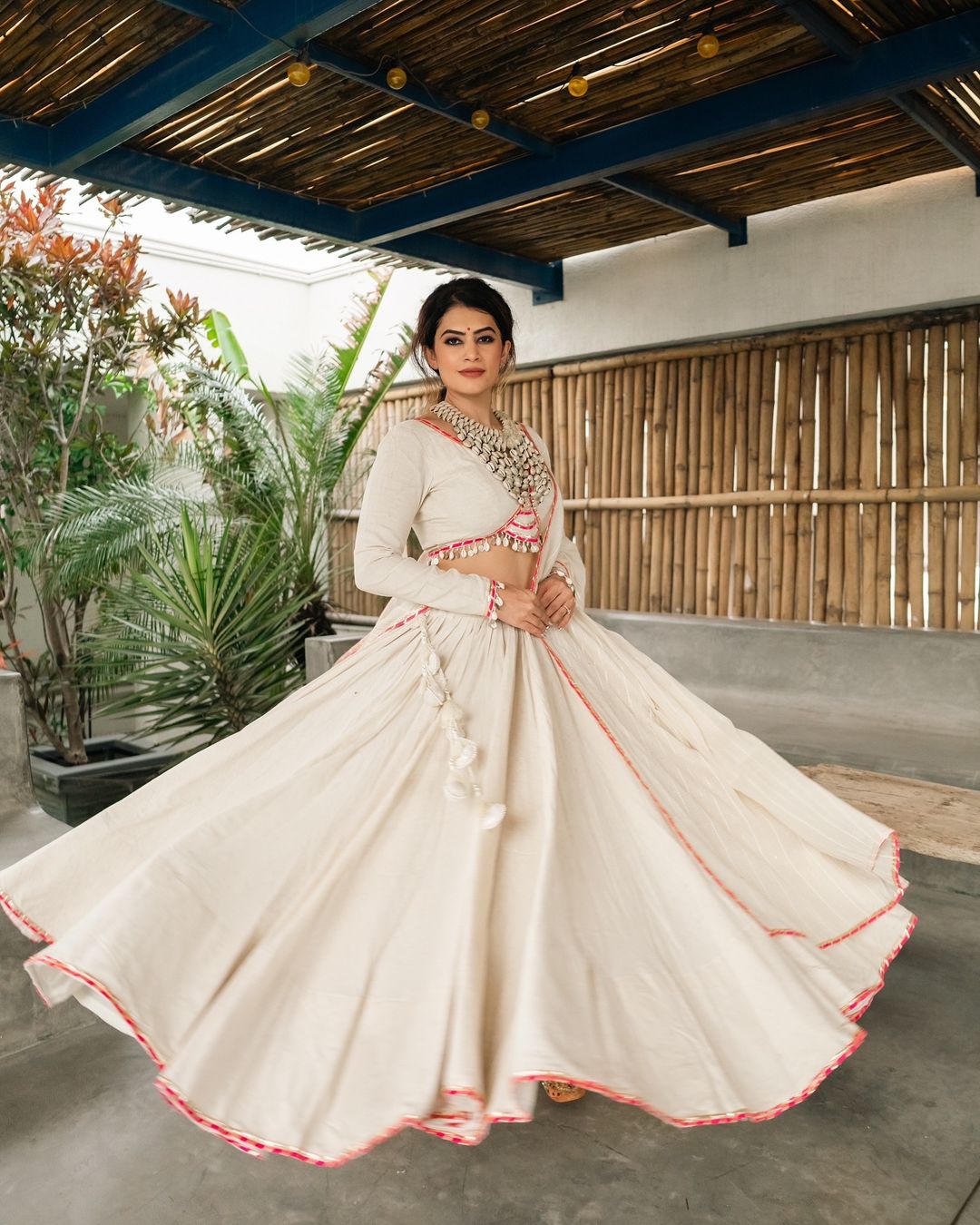 Meraki white lehenga set with Subtle Pink Highlights
