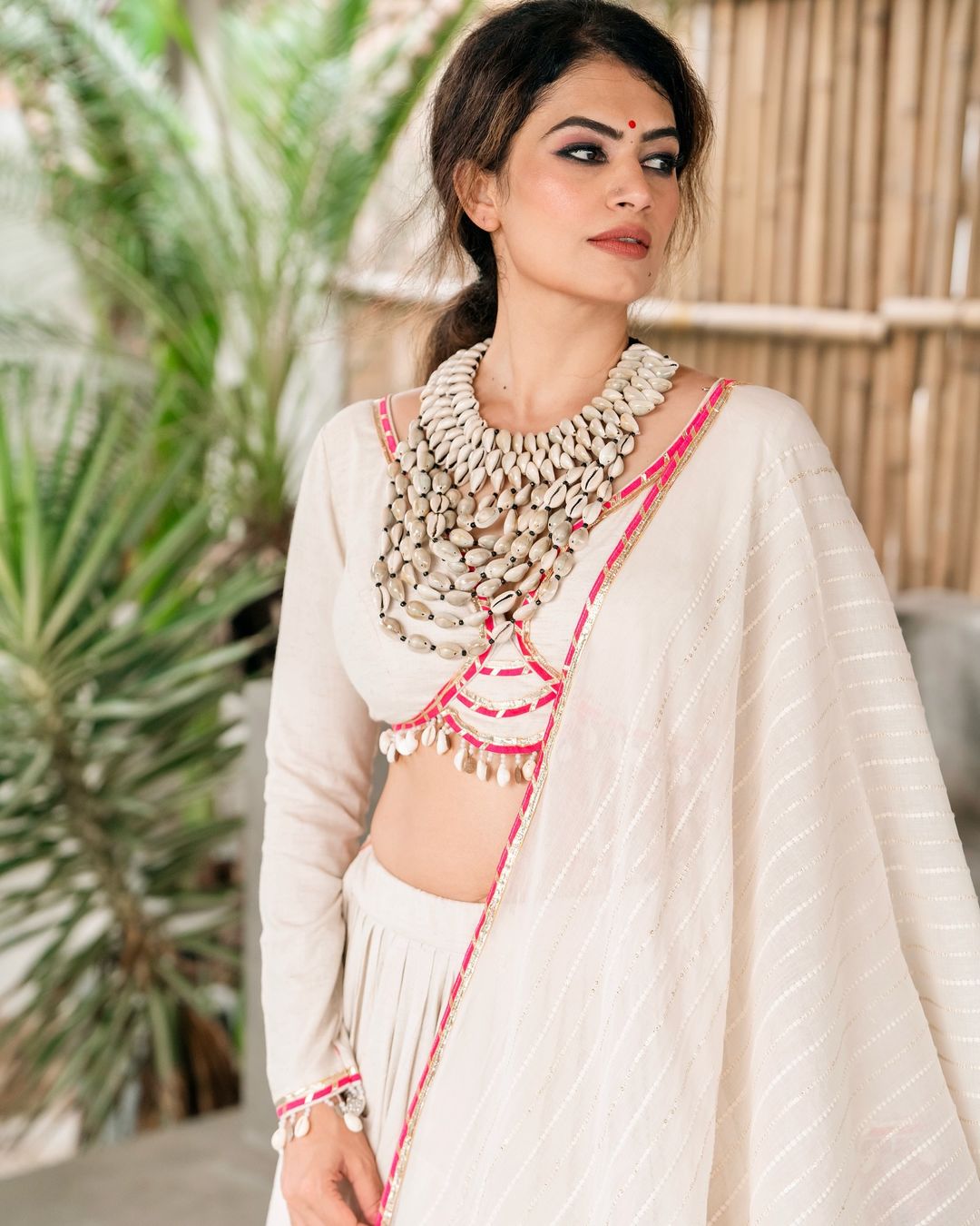 Meraki white lehenga set with Subtle Pink Highlights