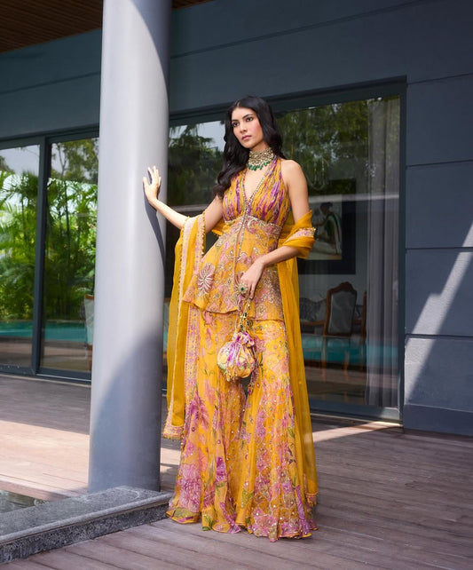 Meher Sequined Halter Neck Sharara Set