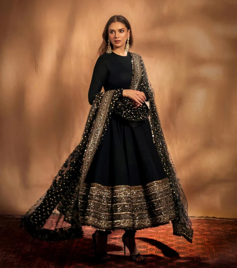 Aditi new black silk suit set