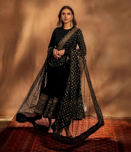 Aditi new black silk suit set