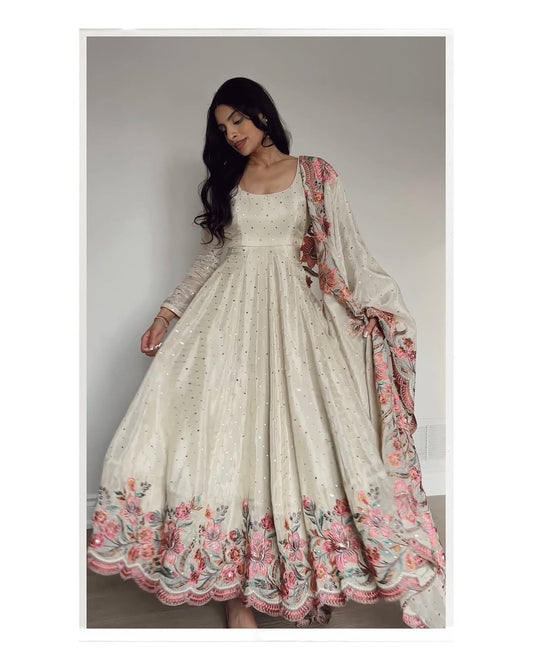 Kyra  Pure Chinon Silk Crafted Pretty Anarkali Gown