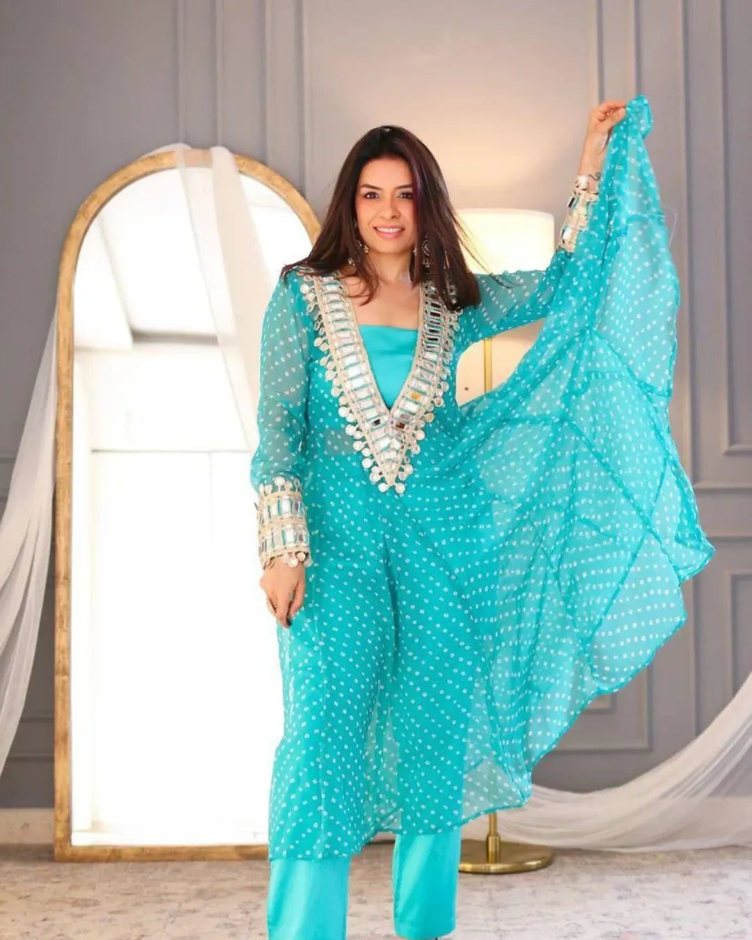 Presenting Beautiful Glam Mirror Hand Work Anarkali Set
